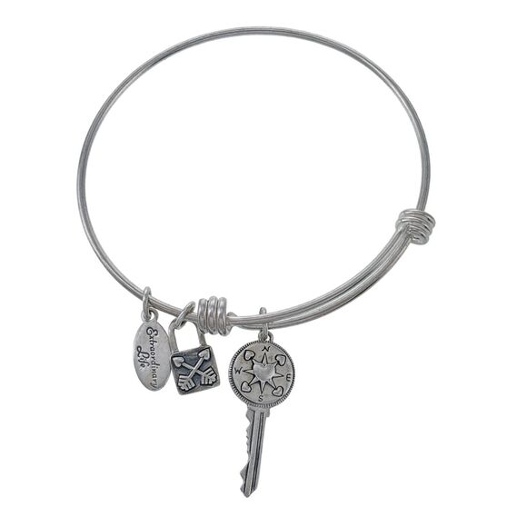 Footnotes Sterling Silver Inspirational Quote Lock Key Charm Slide Bracelet 7.5" - Picture 1 of 6